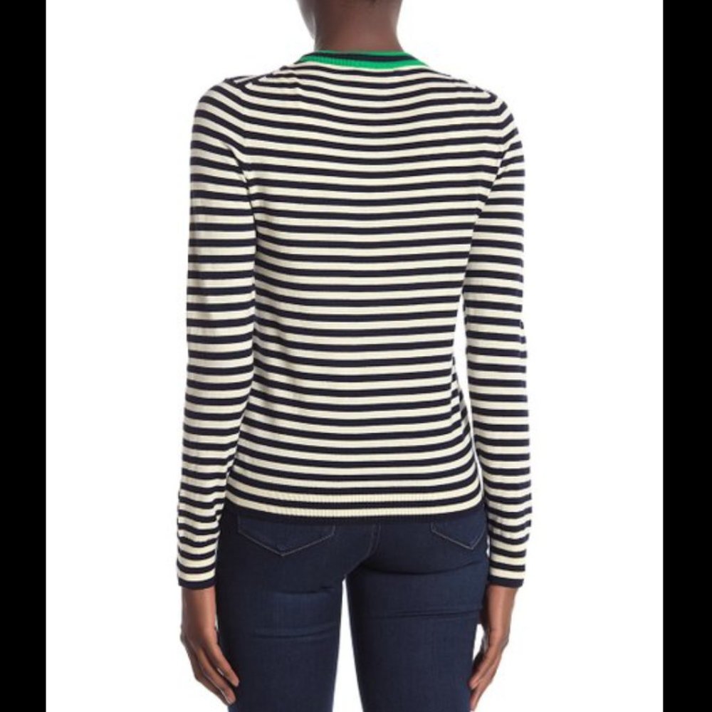 NEW J. Crew Tipped Caryn Striped Cardigan in Navy/Ivory/Green - size XS! - Picture 2 of 9